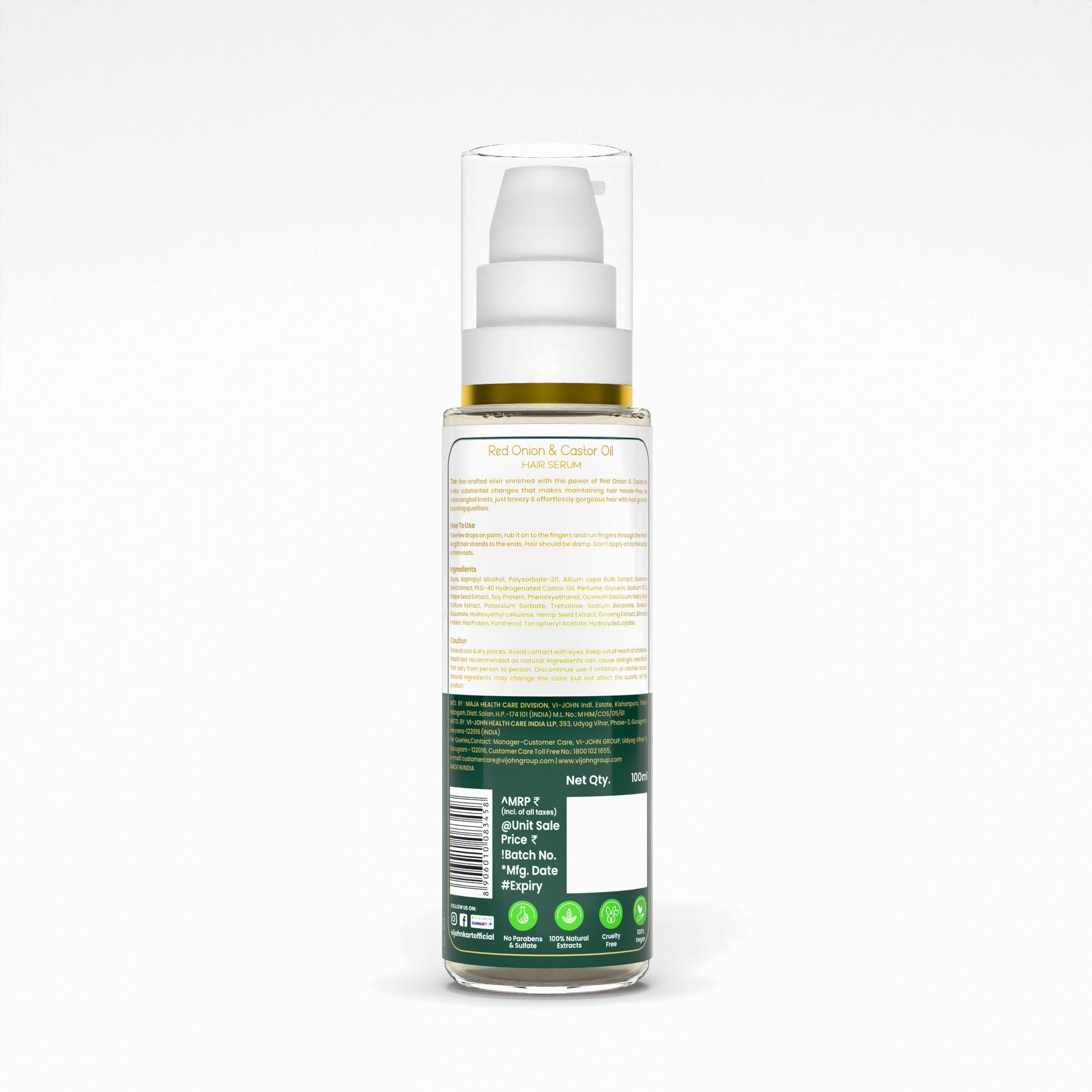 VI-JOHN Prakritik Red Onion & Castor Oil Hair serum, Reduces Hair Loss, 100% Natural Bio Actives Hair Oil