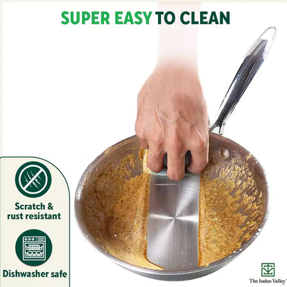 The Indus Valley TurboCuk Tri-ply Stainless Steel Fry Pan, Premium Quality, 3 Layer Thick Body, 100% Toxin-free, Non-stick, Induction & Gas,Spatula, 22/24/26 cm, 1.5/1.7/1.9L