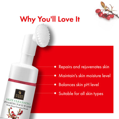Good Vibes Rosehip Skin Clearing Foaming Face Wash With Deep Cleansing Brush