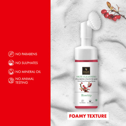 Good Vibes Rosehip Skin Clearing Foaming Face Wash With Deep Cleansing Brush