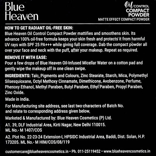 Blue Heaven Oil Control Compact Powder Matte Finish SPF 25 PA+++ Chocolate