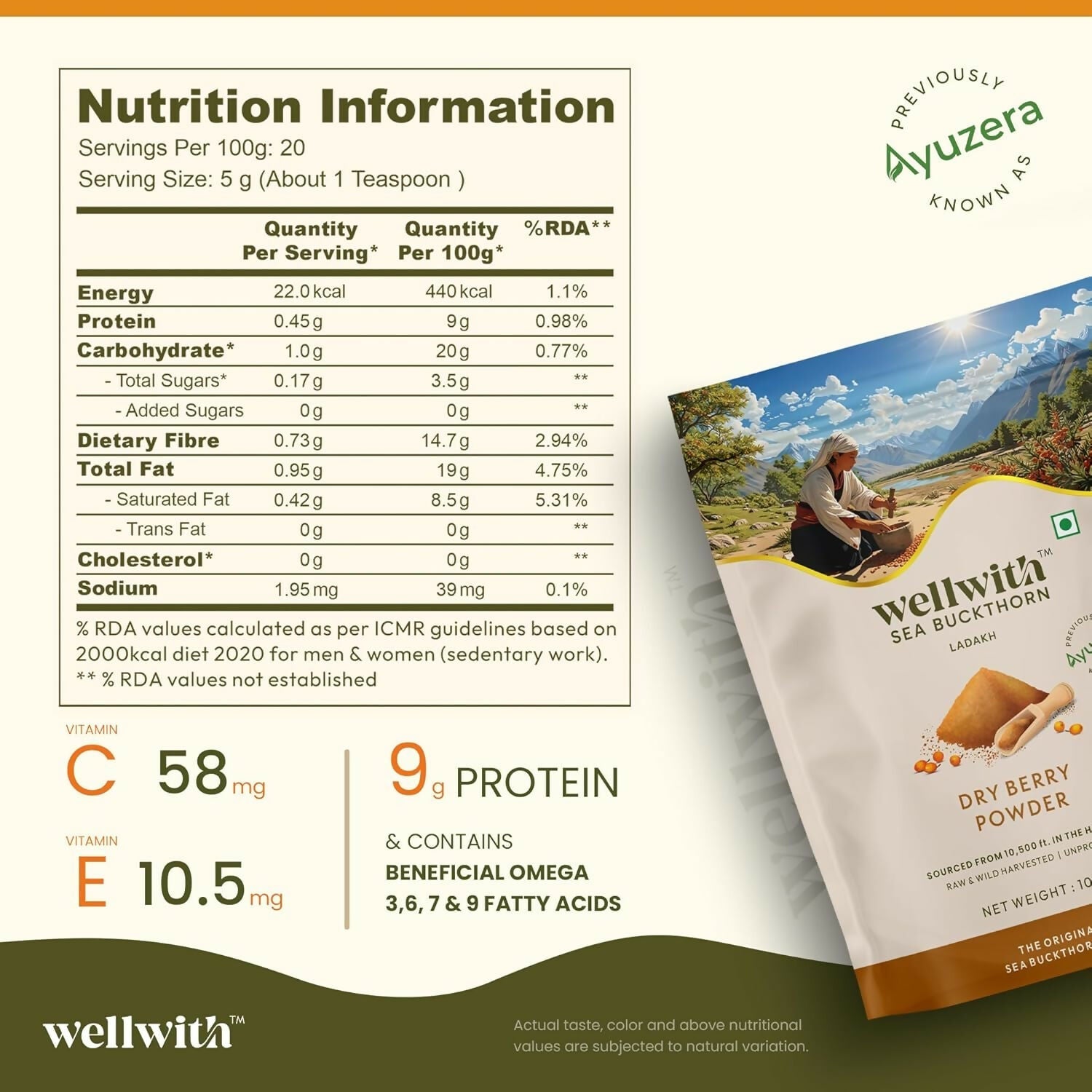 Wellwith Himalayan Sea Buckthorn Dry Berry Powder