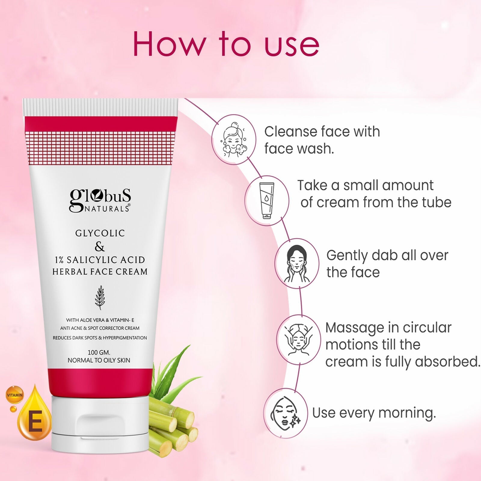 Globus Naturals Glycolic & 1% Salicylic Acid Herbal Anti Acne Face Cream