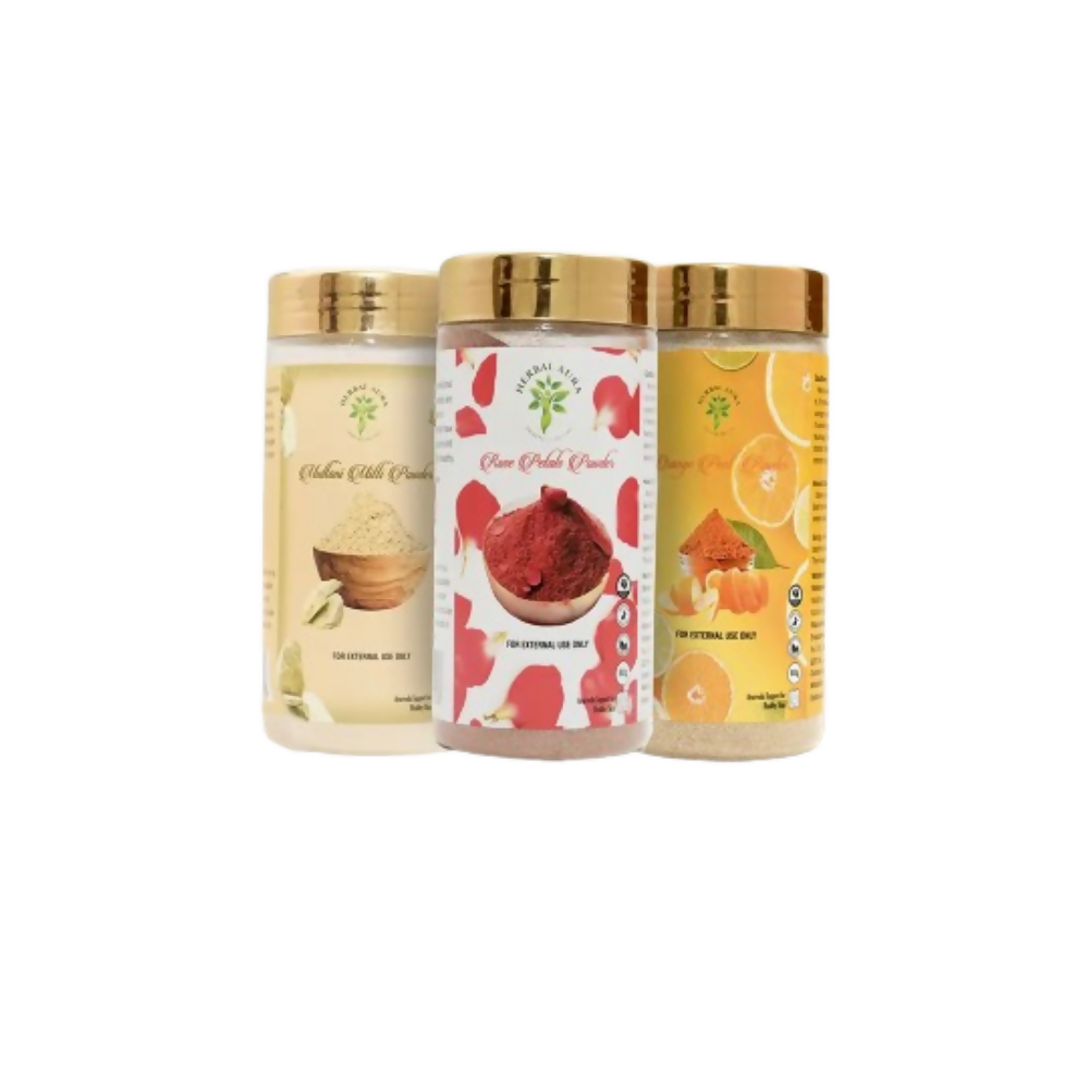 Herbal Aura Orange Peel Powder Multani Mitti Powder Rose Petals Powder