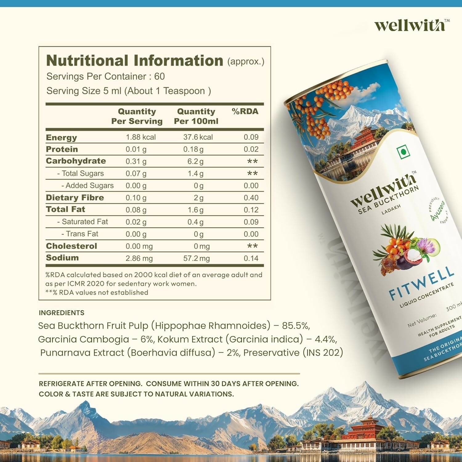 Wellwith Fitwell Juice – Himalayan Sea Buckthorn + Garcinia, Kokum & Punarnava