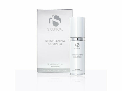 IS Clinical Brightening Complex packaging and bottle on a white background