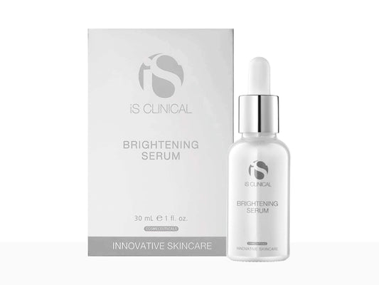 IS Clinical Brightening Serum bottle and packaging on a white background