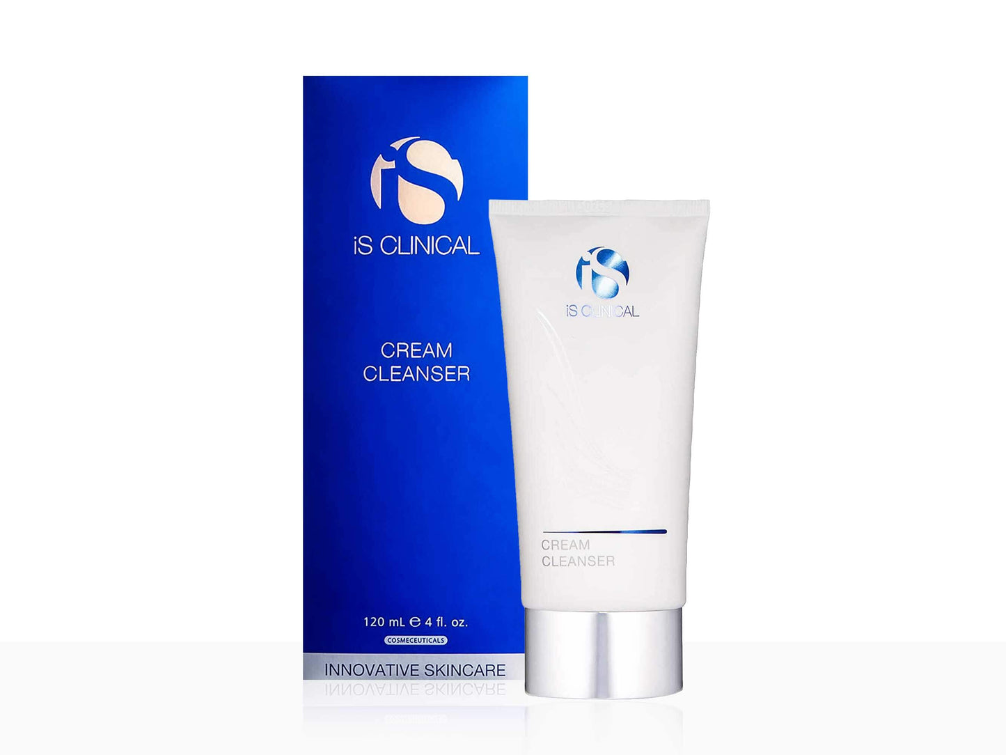 IS Clinical Cream Cleanser with blue packaging and white tube on a white background