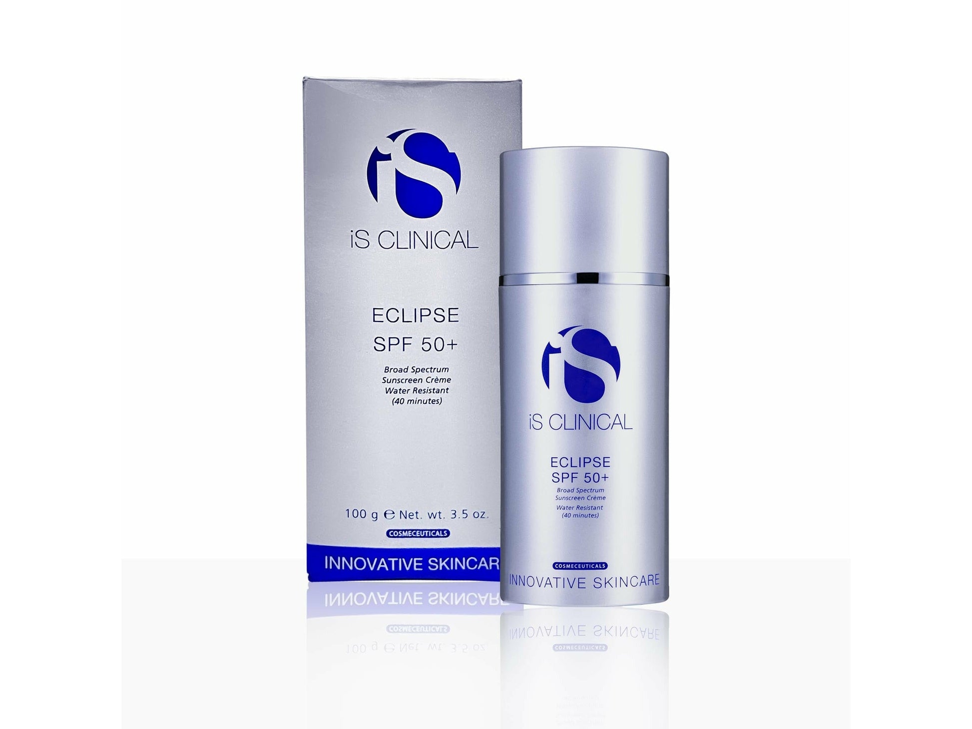 IS Clinical Eclipse SPF 50+ skincare product and packaging on a white background