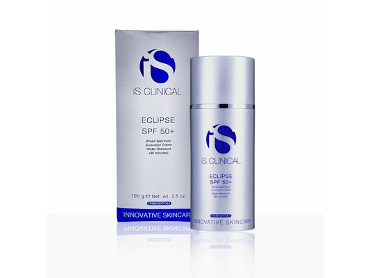 IS Clinical Eclipse SPF 50+ skincare product and packaging on a white background