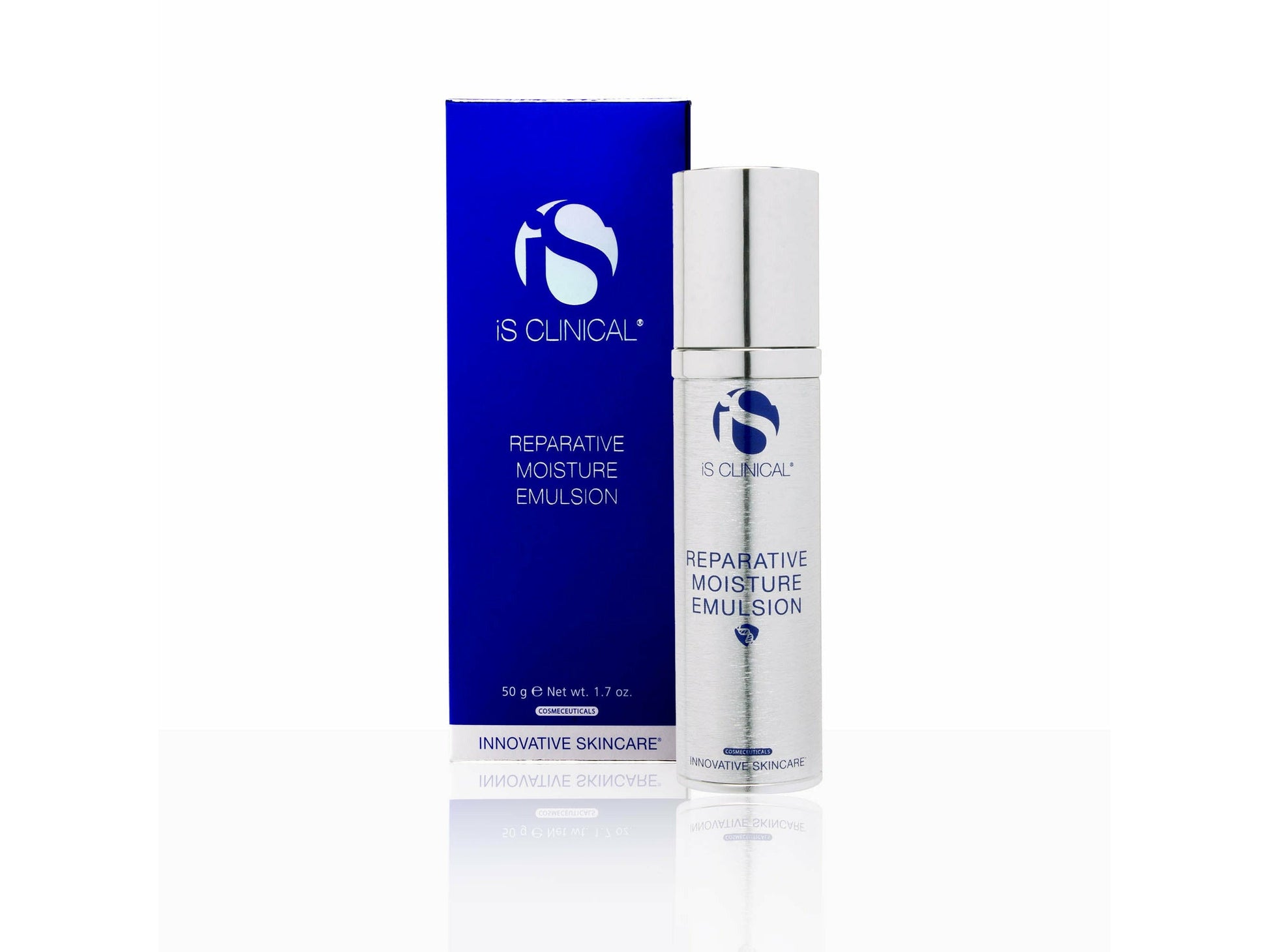 IS Clinical Reparative Moisture Emulsion bottle and packaging on a white background