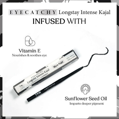 The Natural Wash Eyecatchy Longstay Intense Kajal Black Pearl | Smudge-proof | Waterproof | 12hr Wear