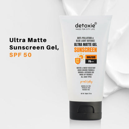 Detoxie Ultra Matte Sunscreen Gel Matte Finish Dry Tint Water & Sweat Resistant With Spf 50 Pa+++