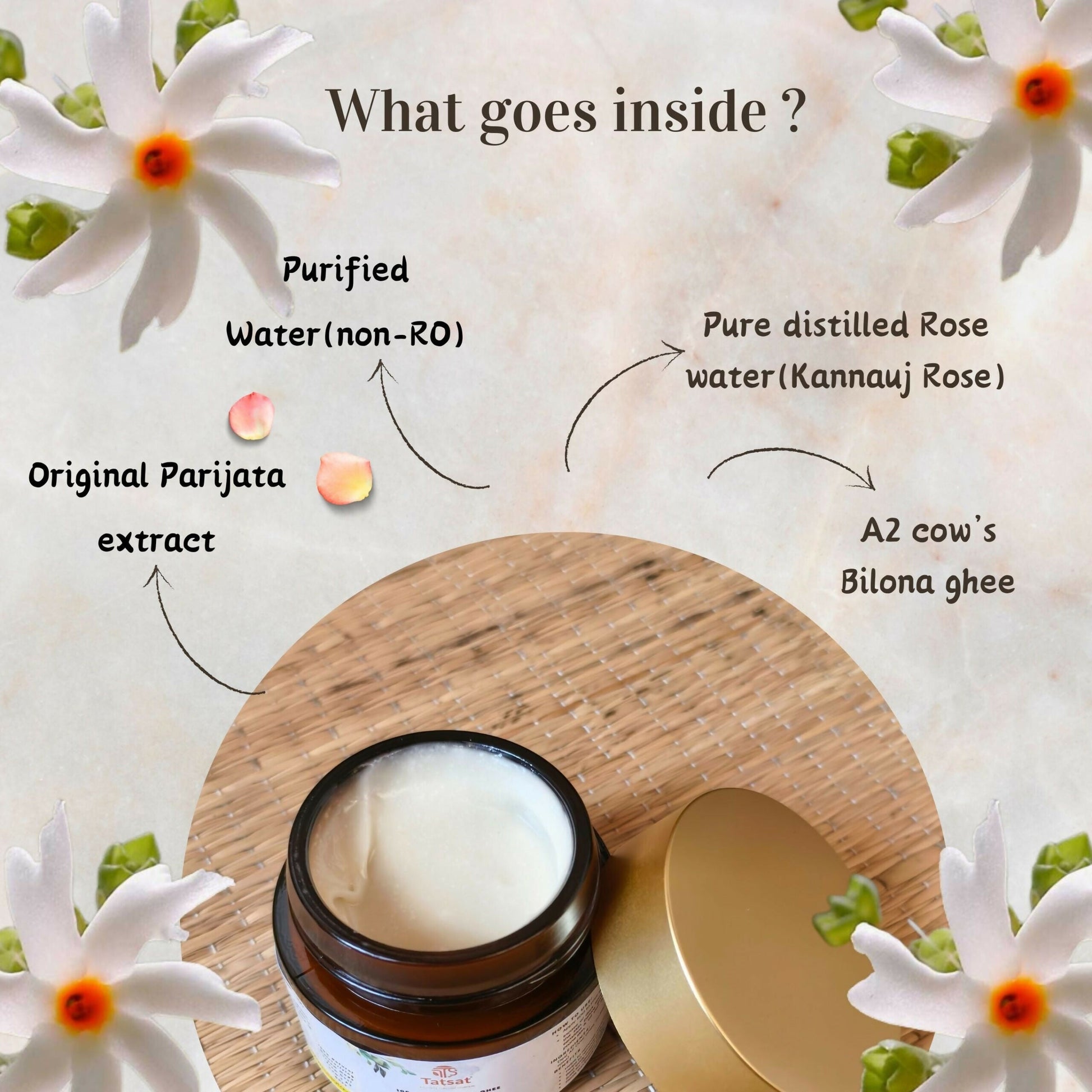 Tatsat Shata Dhauta Ghrita -100 Times Washed Desi Cow A2 Ghee Moisturizing Cream Infused with Rose Absolute Oil