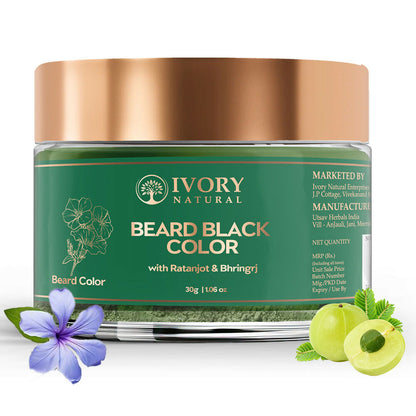 Ivory Natural Beard Black Color Organic - Instant Natural Plant Based Beard Color Powder