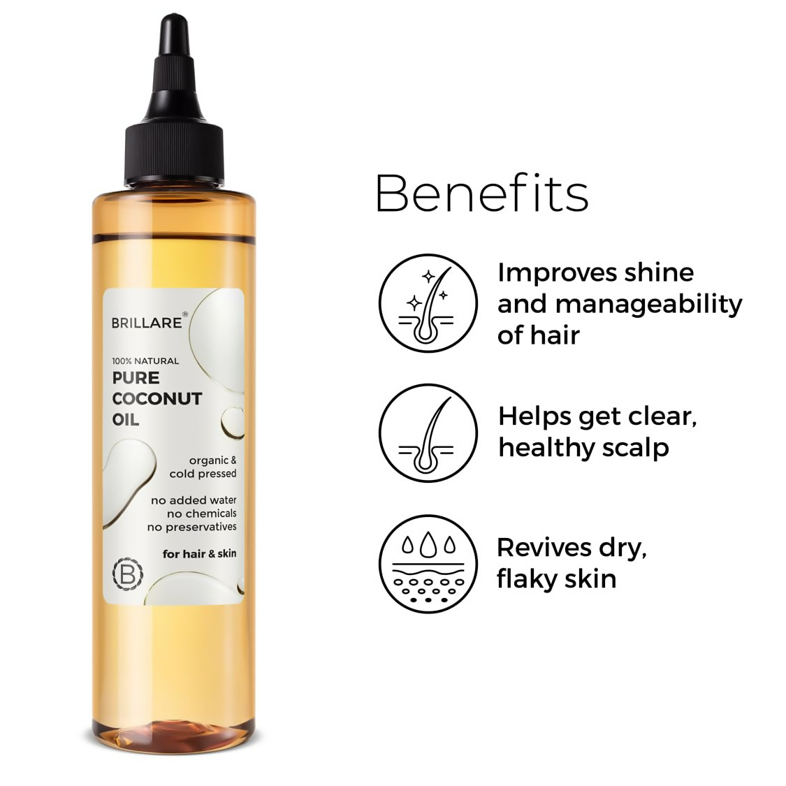Brillare 100% Natural Pure Coconut Oil Organic & Cold Pressed Hair Oil with Zero Chemicals