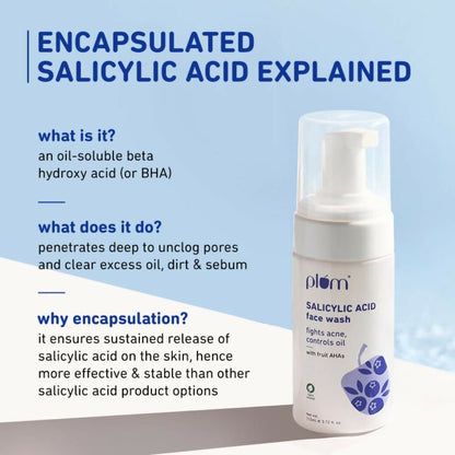 Plum Salicylic Acid Foaming Face Wash - Fights Active Acne & Oil For Smooth Skin