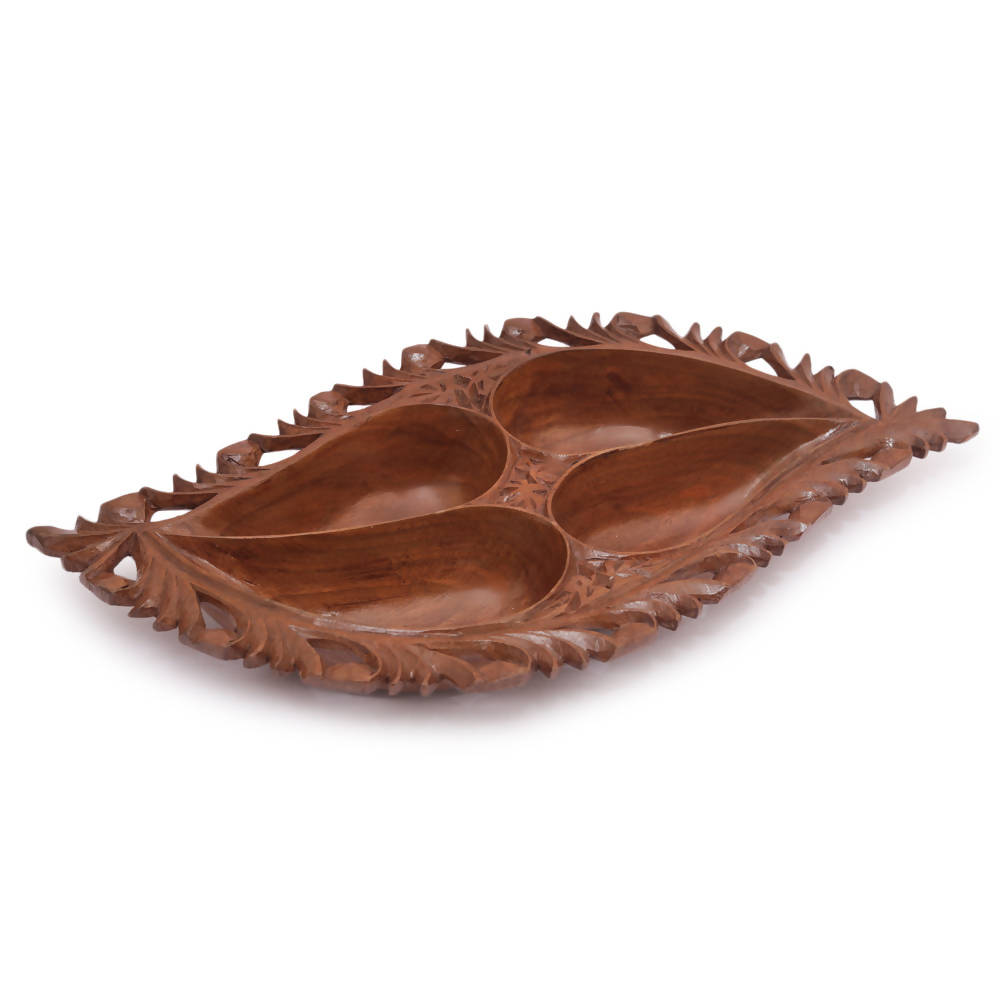 Nizalia Carved Chinar Leaf Handmade Walnut Wood Serving Bowl - Limited Time Offer