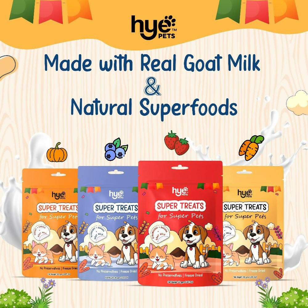 Hye Pets Super Treats For Super Pets – Freeze Dried Treats Made With Goat Milk, Blueberry & Banana
