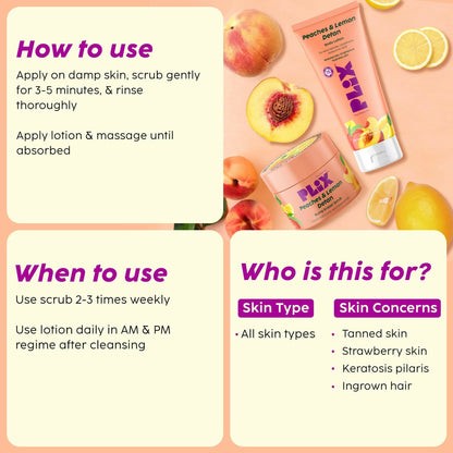 PLIX The Plant Fix Peaches & Lemon Detan Bump Eraser Scrub - Removes Tan & Restores Skin’s Moisture, Reduces Dark Spots