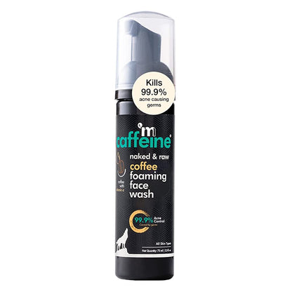 Caffeine coffee foaming face wash bottle on a white background
