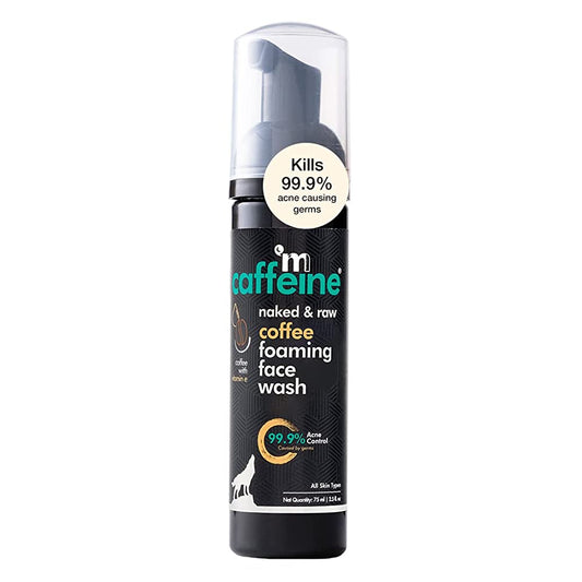 Caffeine coffee foaming face wash bottle on a white background