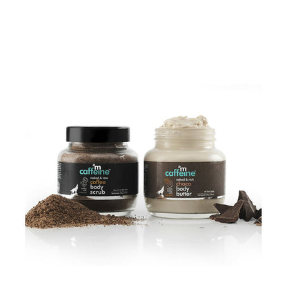 Two jars of M Caffeine body products on a white background
