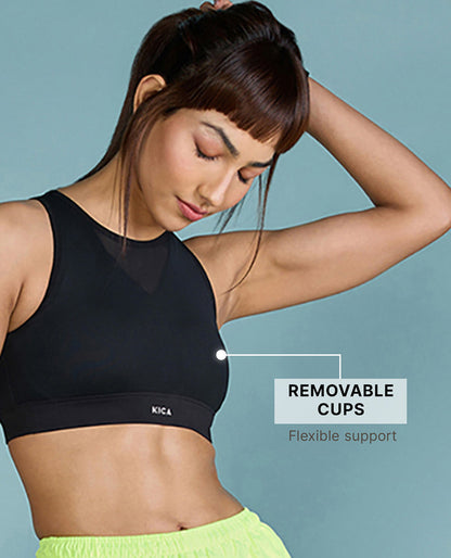 Kica Women High Impact & Full Coverage Mesh Sports Bra Black