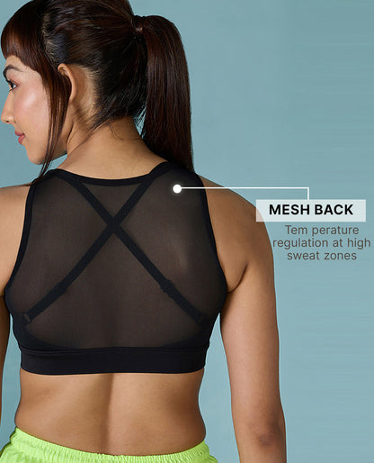 Kica Women High Impact & Full Coverage Mesh Sports Bra Black