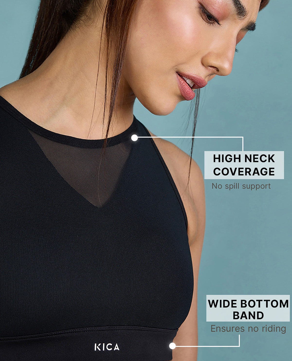 Kica Women High Impact & Full Coverage Mesh Sports Bra Black