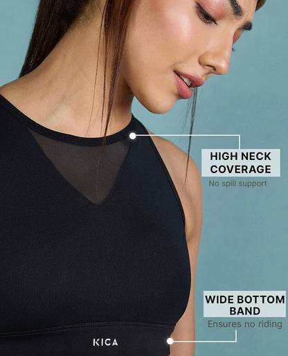 Kica Women High Impact & Full Coverage Mesh Sports Bra Black