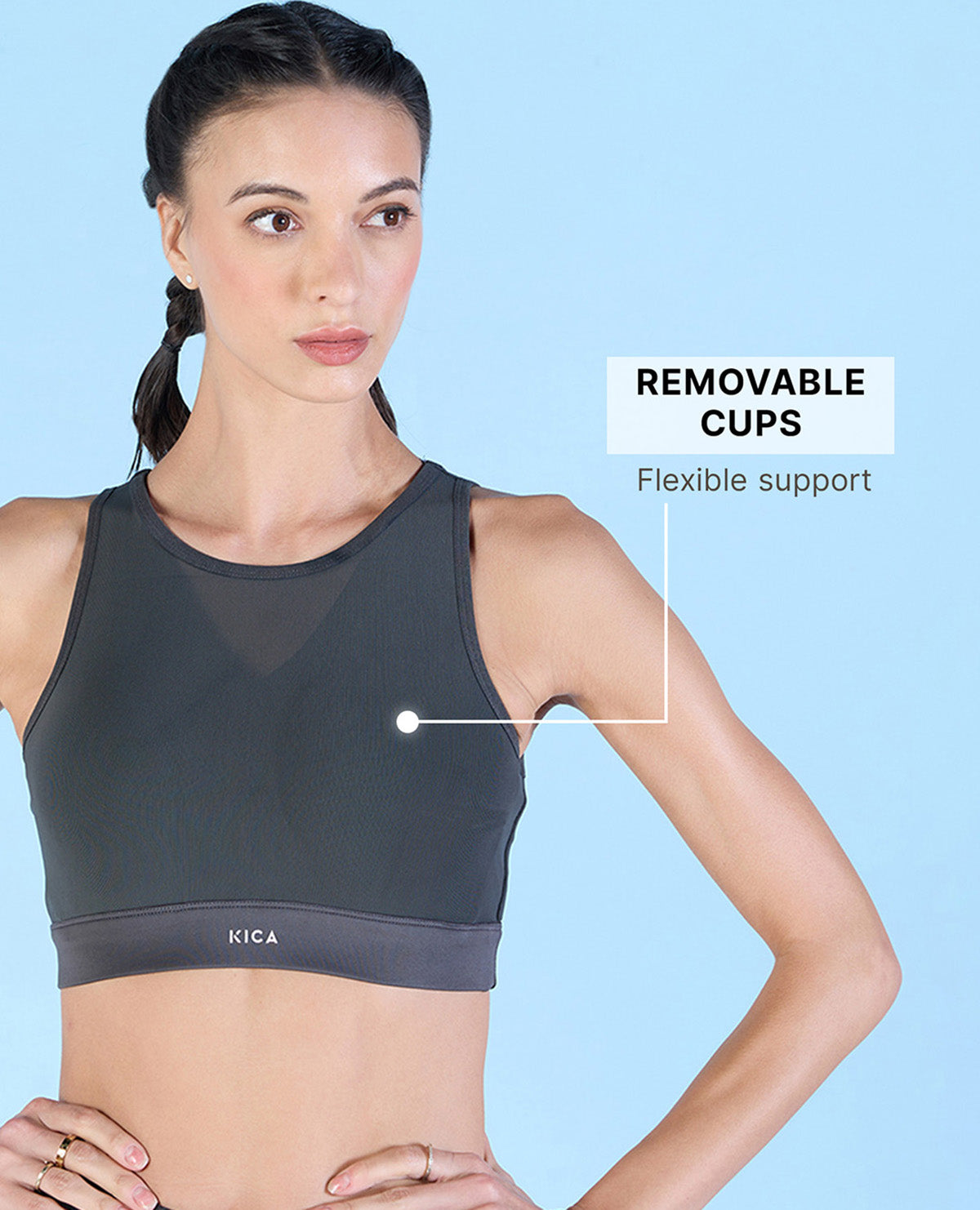 Kica Women High Impact & Full Coverage Mesh Sports Bra Grey