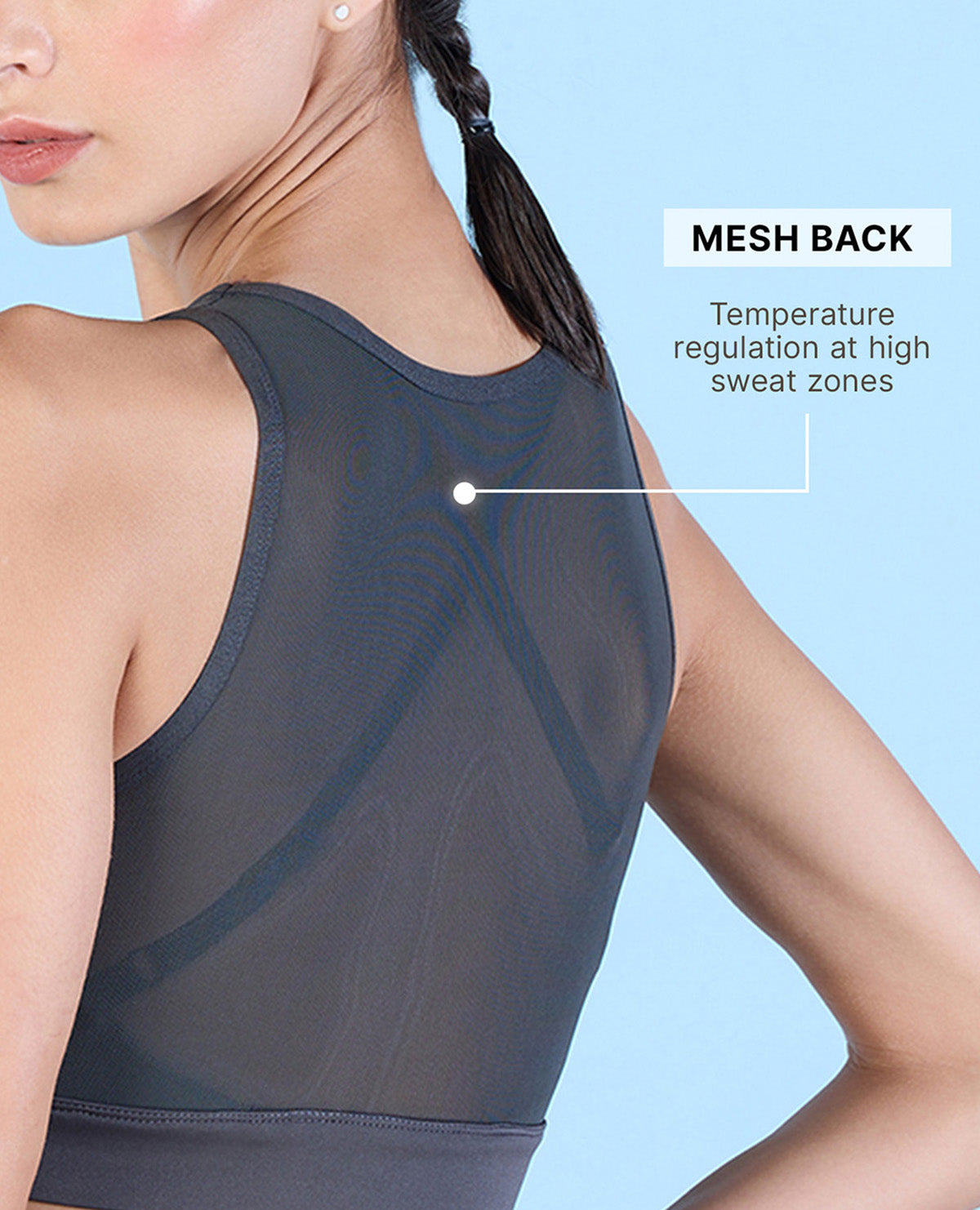 Kica Women High Impact & Full Coverage Mesh Sports Bra Grey
