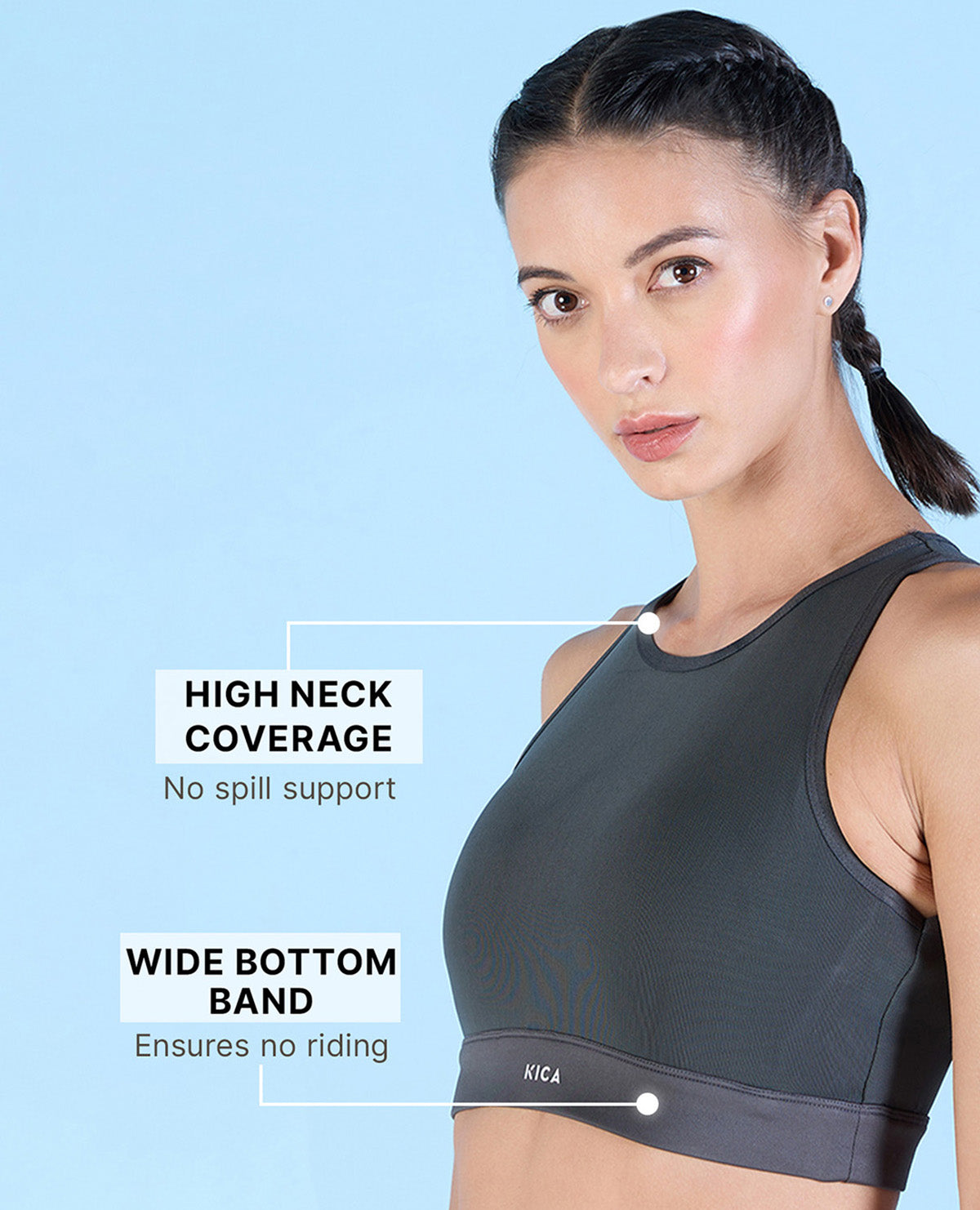Kica Women High Impact & Full Coverage Mesh Sports Bra Grey