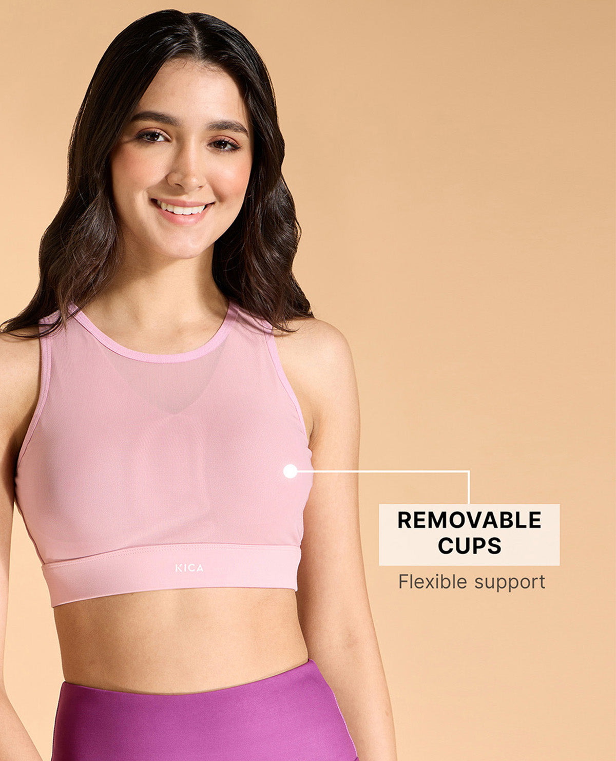 Kica Women High Impact & Full Coverage Mesh Sports Bra Pink