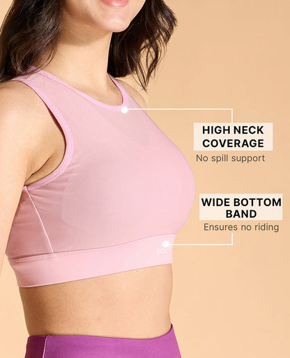 Kica Women High Impact & Full Coverage Mesh Sports Bra Pink