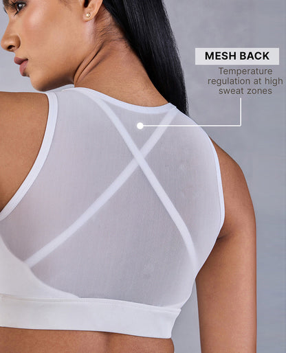 Kica Women High Impact & Full Coverage Mesh Sports Bra White