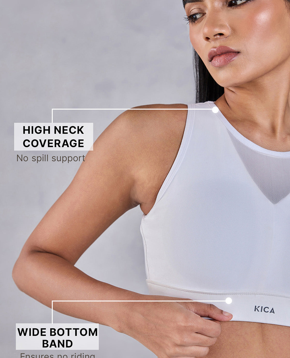 Kica Women High Impact & Full Coverage Mesh Sports Bra White