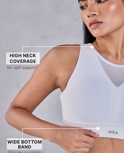 Kica Women High Impact & Full Coverage Mesh Sports Bra White