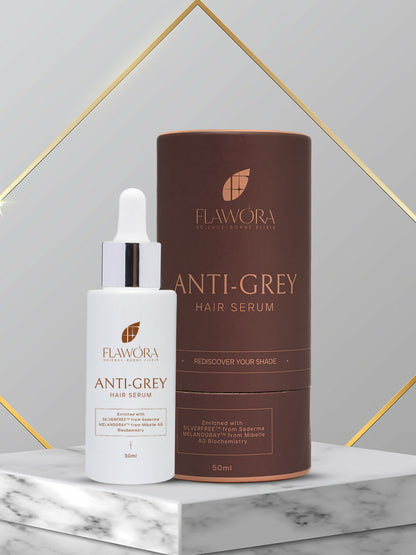 Flawora Anti-Grey Hair Serum For Reversing Grey Hair & Gold Face Serum For Brightening, Anti-Aging