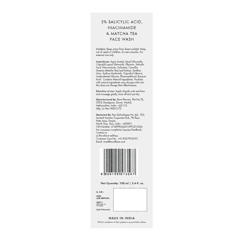 mCaffeine 2% Salicylic Acid Niacinamide & Matcha Tea Face Wash
