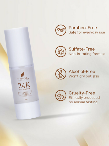 Flawora 24K Gold Face Serum With Vitamin C For Brightening & Anti-Aging Skin