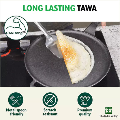The Indus Valley CASTrong Cast Iron Tawa With Long Handle,Pre-seasoned, Nonstick, 100% Pure, Toxin-free, Induction, 28.5cm, 2.4kg