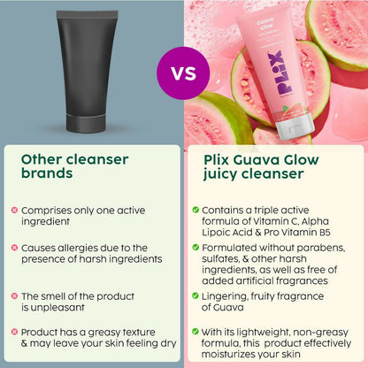 PLIX The Plant Fix Guava Glow Juicy Cleanser For Skin Brightening With Vitamin C