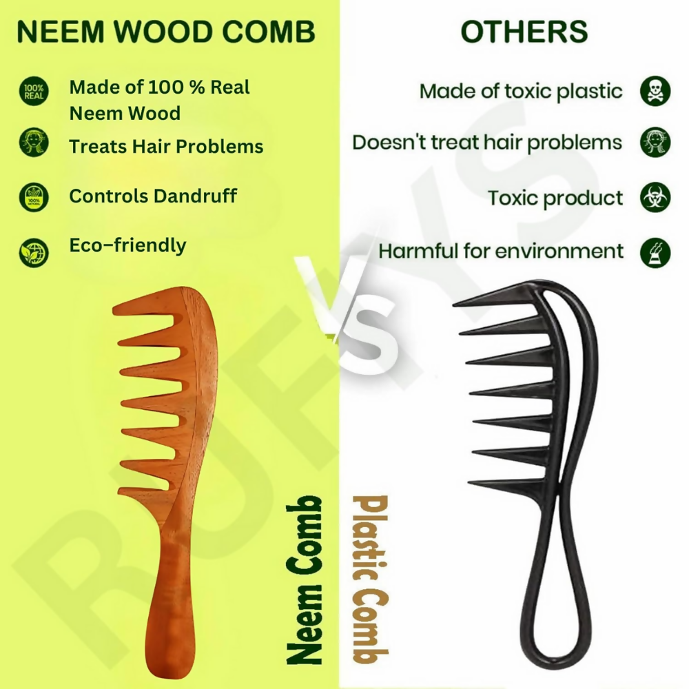 Rufiys Wooden Curly Hair Wide Neem Wood Comb