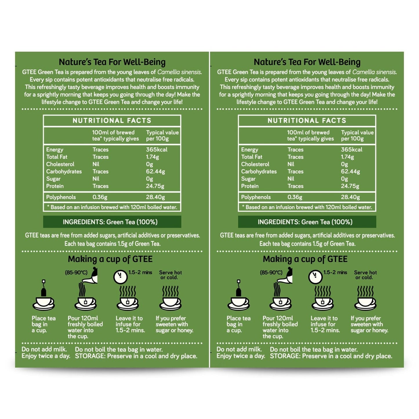 Gtee Green Tea Bags - Regular