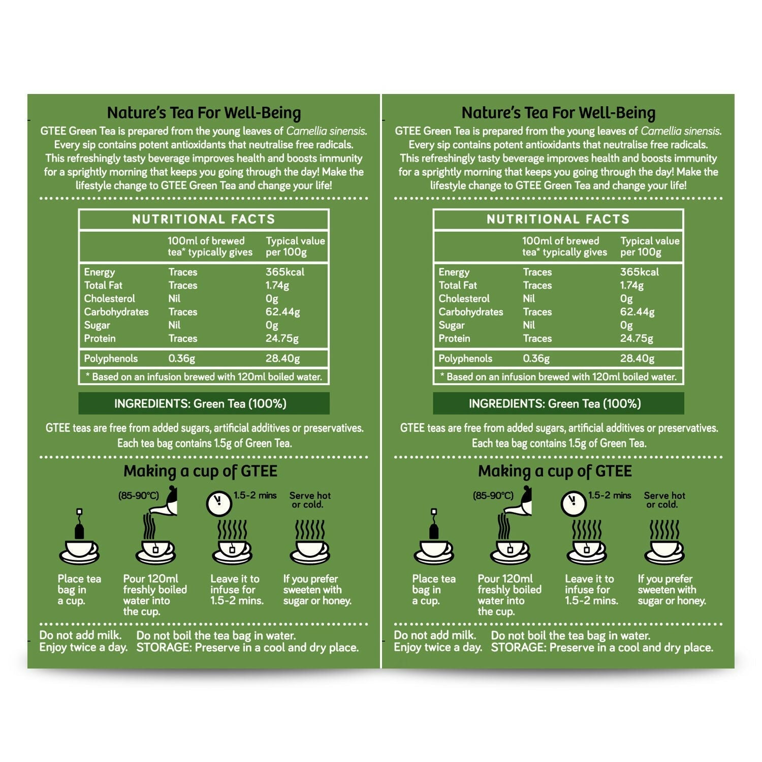 Gtee Green Tea Bags - Regular