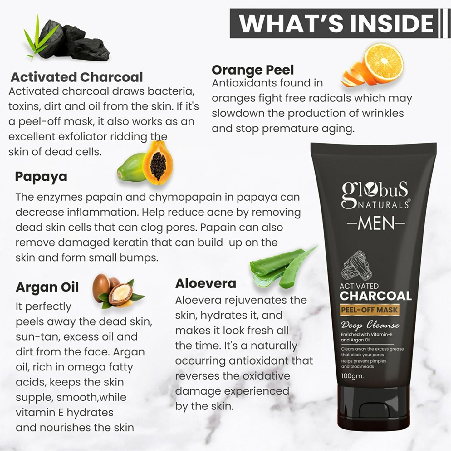 Globus Naturals Anti Pollution & Anti Acne Detox Charcoal Peel Off Mask For Men