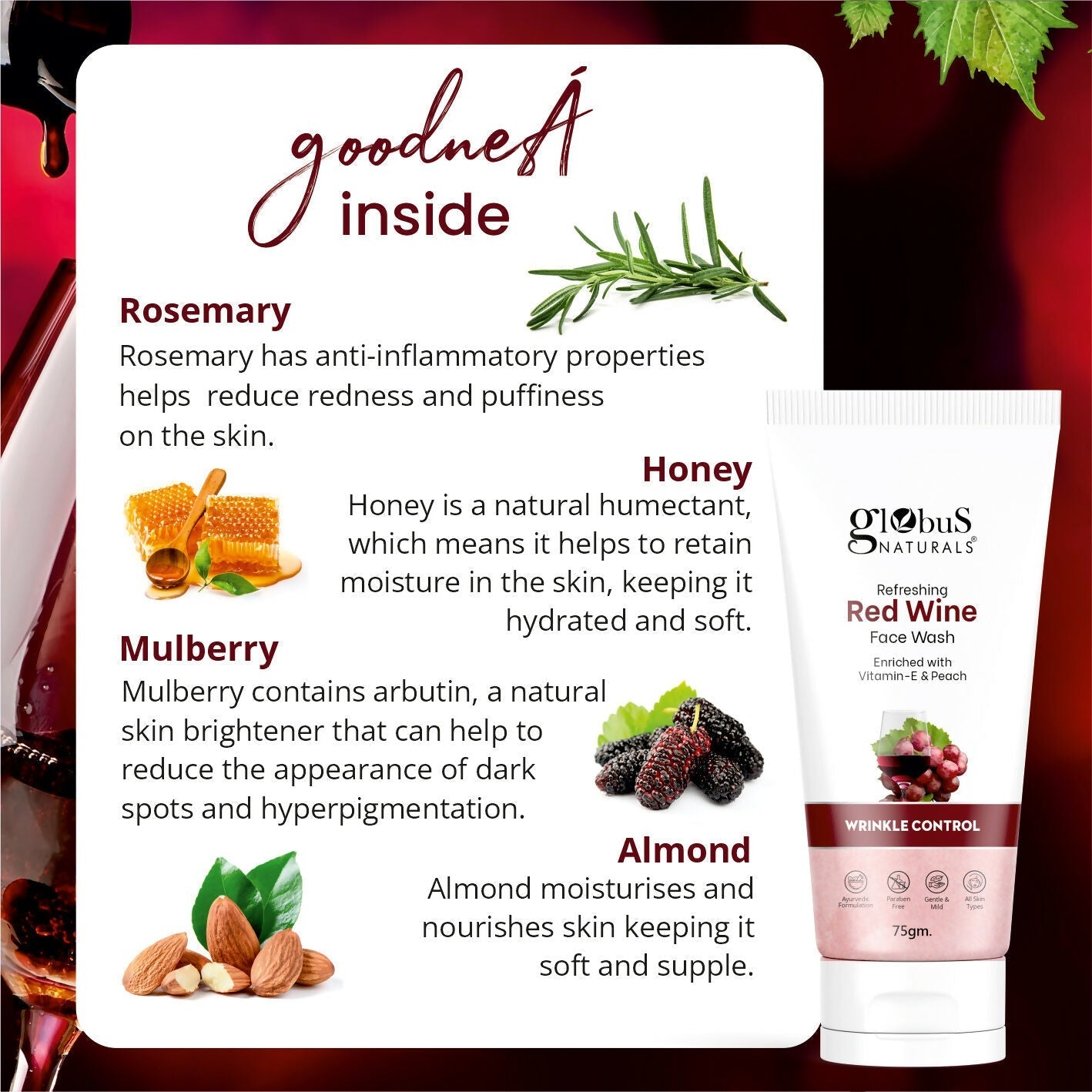 Globus Naturals Red Wine Hydrating Face Wash