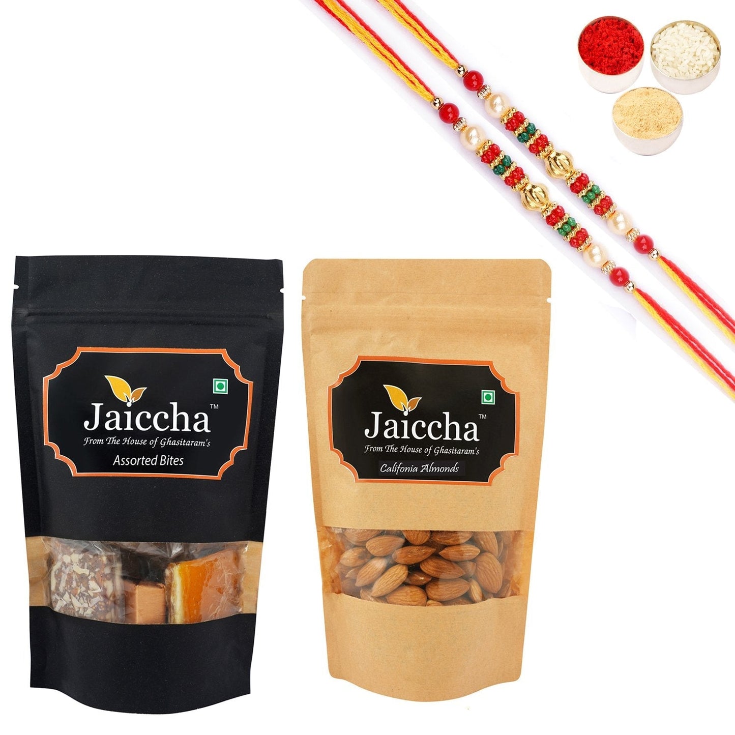 Ghasitaram Assorted Bites, Almonds With 2 Pearl Beads Rakhis